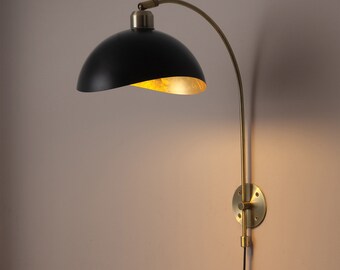 Luna Bella Wall Sconce - Weathered Brass & Matte Black, Plug-in