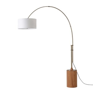 Tambo Arc Floor Lamp – Natural Ash Wood, Weathered Brass, Linen Shade image 3