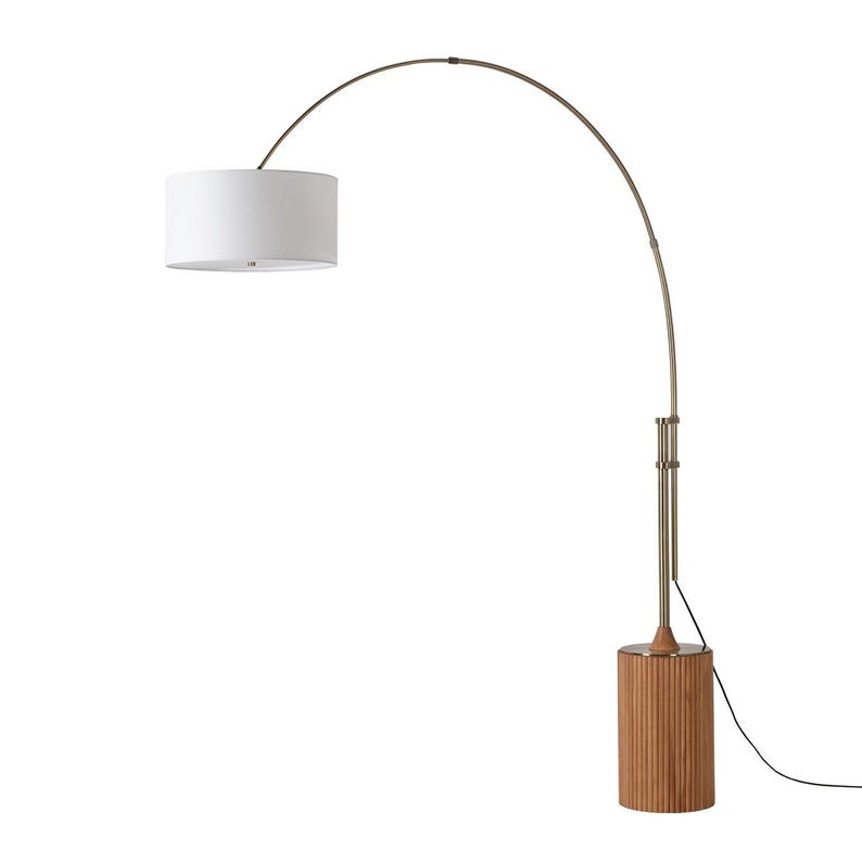 Tambo Arc Floor Lamp – Natural Ash Wood, Weathered Brass, Linen Shade image 3