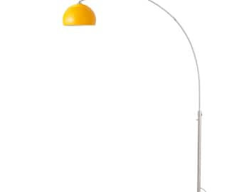 Floor lamp - Mid Century Standing Lamp, Modern Satin Nickel, Black Marble Base, Mustard Shade