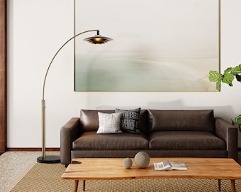 Rancho Mirage 1 Light Arc Floor Lamp - 86&quot;, Weathered Brass finish, Matte Black & Gold Leaf Shade, Marble base, Dimmer Switch