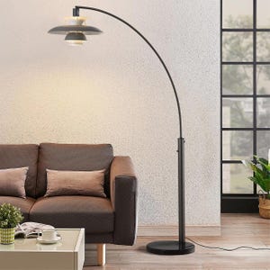 Palm Springs Arc Floor Lamp – Mid-Century Modern, Gunmetal, Marble Base, Dimmer