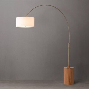 Tambo Arc Floor Lamp – Natural Ash Wood, Weathered Brass, Linen Shade image 4