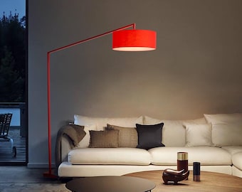 Stretch Arc Floor Lamp - 87", Red Finish, Step Switch, Rectangular marble base