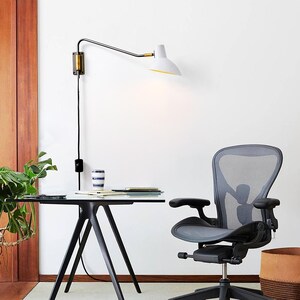Swing Wall Lighting - Gunmetal with Matte White Shade, Plug-in, Dimmer Switch