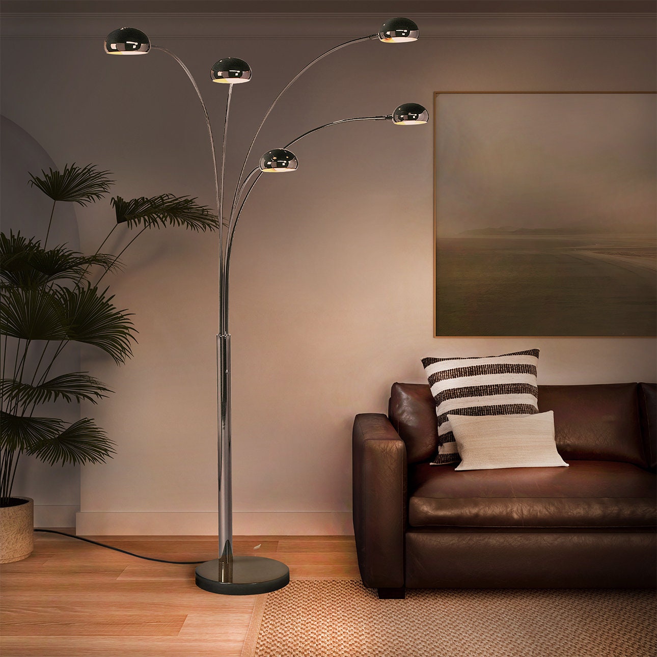 Mushroom 5 Light Arc Floor Lamp Black Nickel Dimmer Switch