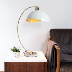 Luna Bella Table Lamp – Weathered Brass, Gold Leaf Shade, Marble Base, Dimmer