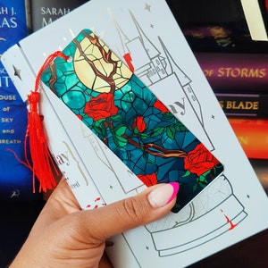 Stained Glass Romance Bookmark: Red Roses, Moonlight, Personalized