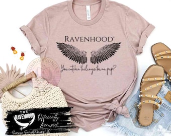 Ravenhood® Graphic Tee – Bookish Romance Shirt • Raven Wings • “You Catchin’ Feelings for Me, Pup?” Quote Tee • Kate Stewart Merch