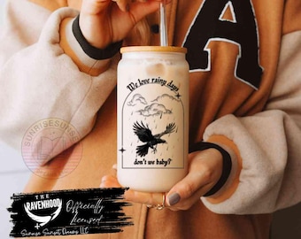The Ravenhood Frosted Glass Cans: Officially Licensed- We Love Rainy Days Iced Coffee Cup, Kate Stewart Book Fandom