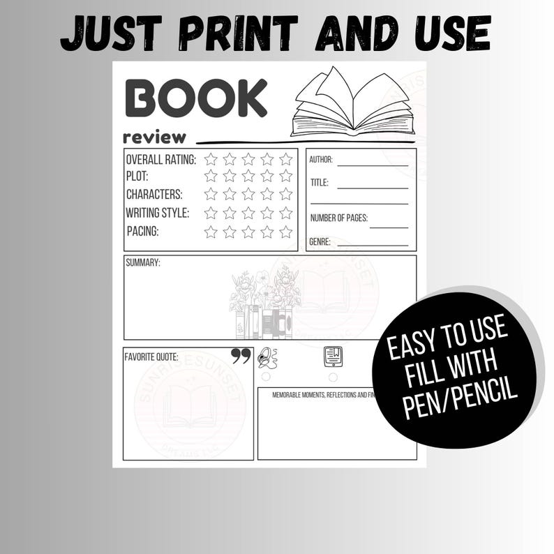 Book Review Template Printable, Printable Reading Journal, Gift for ...