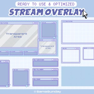 Stream Overlay Package Twitch, Twitch Stream Package, Blue Pastel Overlay, Blue Aesthetic Windows Pixel Overlay, Cute Kawaii Overlay