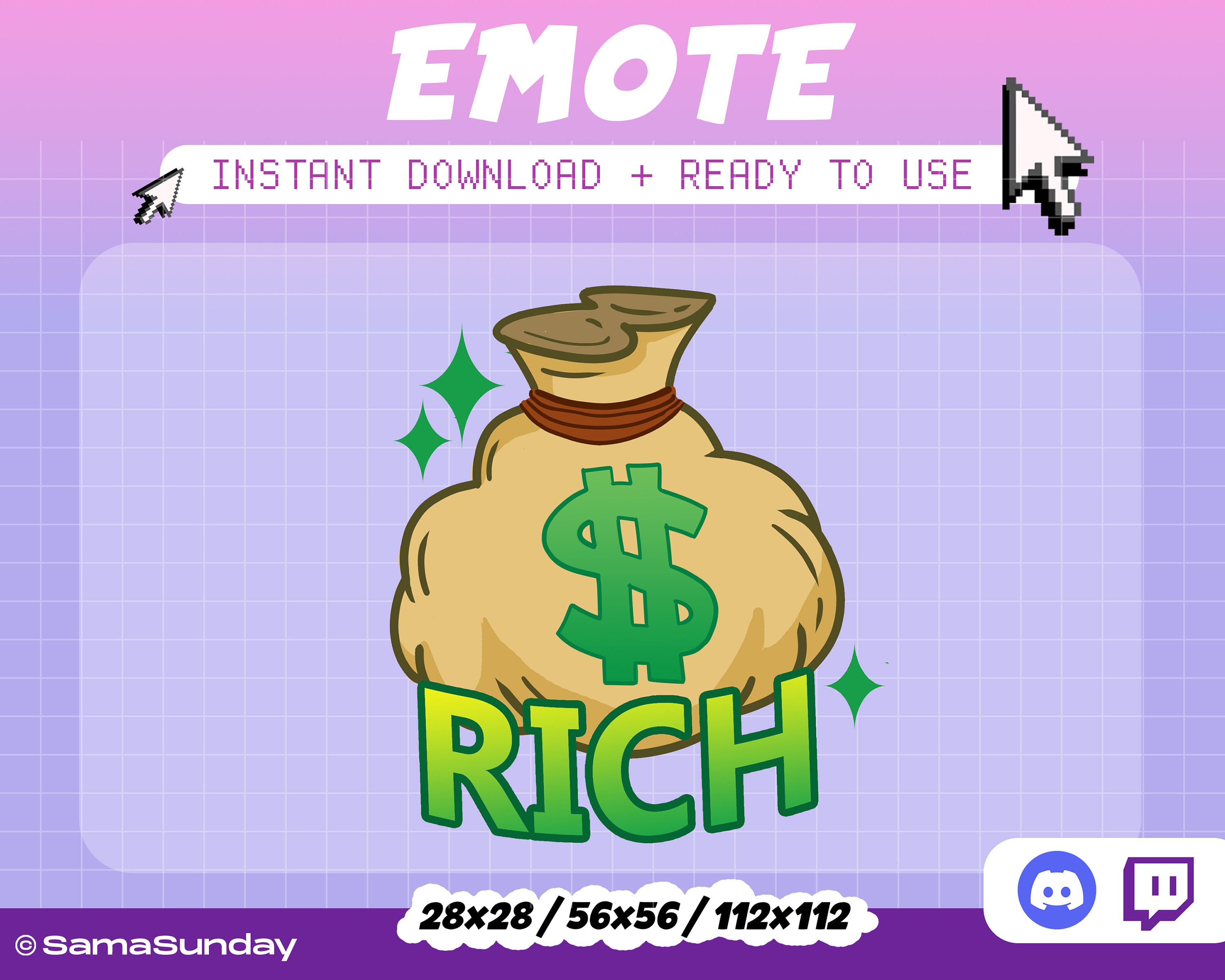 Twitch Emote Rich White Cat Money Dollar Emote / Sub Emoji 