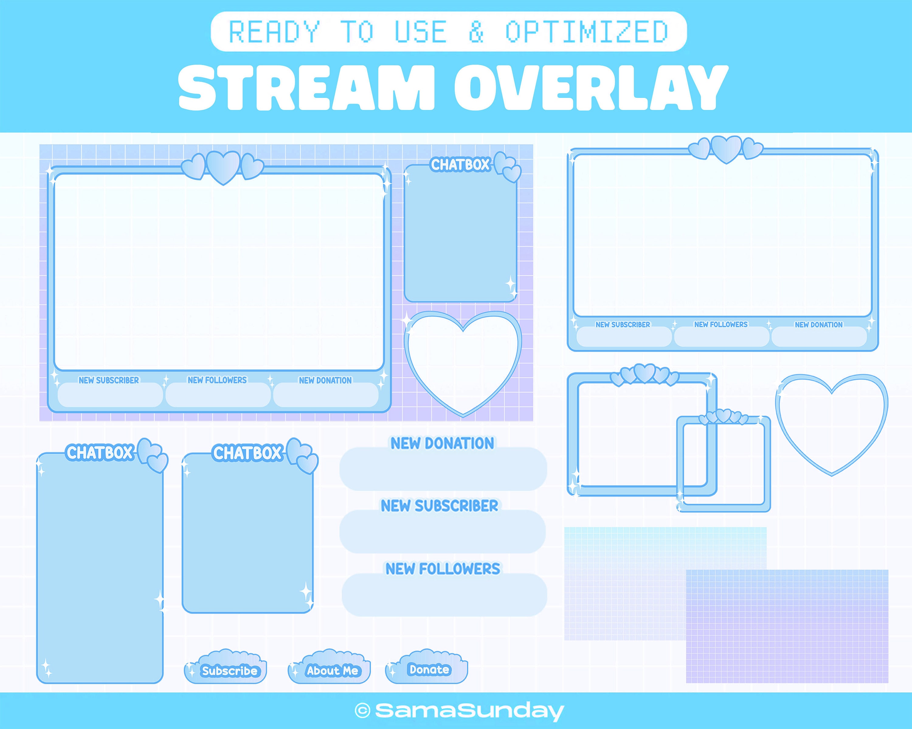 Blauer Himmel Pastell Liebe Overlay Paket Twitch, Twitch Stream Paket, Blau Pastell Liebe Overlay, Niedliches Kawaii Overlay