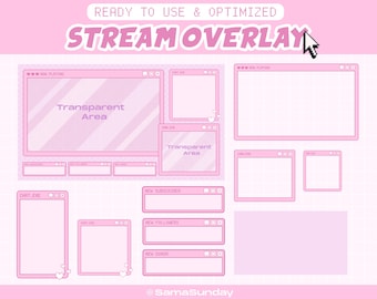 Stream Overlay Paket Twitch, Pink Twitch Stream Paket, Pink Pastell Farbe, Ästhetisches Fenster Overlay, Süßes Kawaii Overlay für Twitch