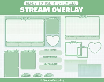 Green Love Cute Aesthetics Stream Overlay Package Twitch, Twitch Stream Package, Green Love Overlay, Cute Kawaii Overlay