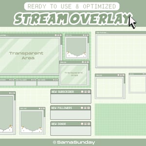 Stream Overlay Package Twitch, Twitch Stream Package, Green Pastel Overlay, Green Aesthetic Windows Pixel Overlay, Cute Kawaii Overlay