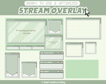 Stream Overlay Paket Twitch, Twitch Stream Paket, Grünes Pastell Overlay, Grünes ästhetisches Fenster Pixel Overlay, Süßes Kawaii Overlay
