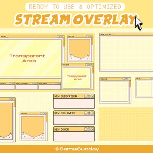 Stream Overlay Package Twitch, Yellow Twitch Stream Package,Yellow Pastel Colour , Aesthetic Windows Overlay, Cute Kawaii Overlay for Twitch