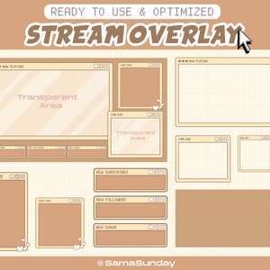 Pacote de sobreposição de stream Twitch, pacote Twitch Stream, sobreposição neutra marrom, sobreposição estética de janelas, sobreposição Cute Calm Kawaii para Twitch