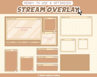 Stream Overlay Paket Twitch, Twitch Stream Paket, Brown Neutral Overlay, Ästhetisches Fenster Overlay, Süßes Calm Kawaii Overlay für Twitch