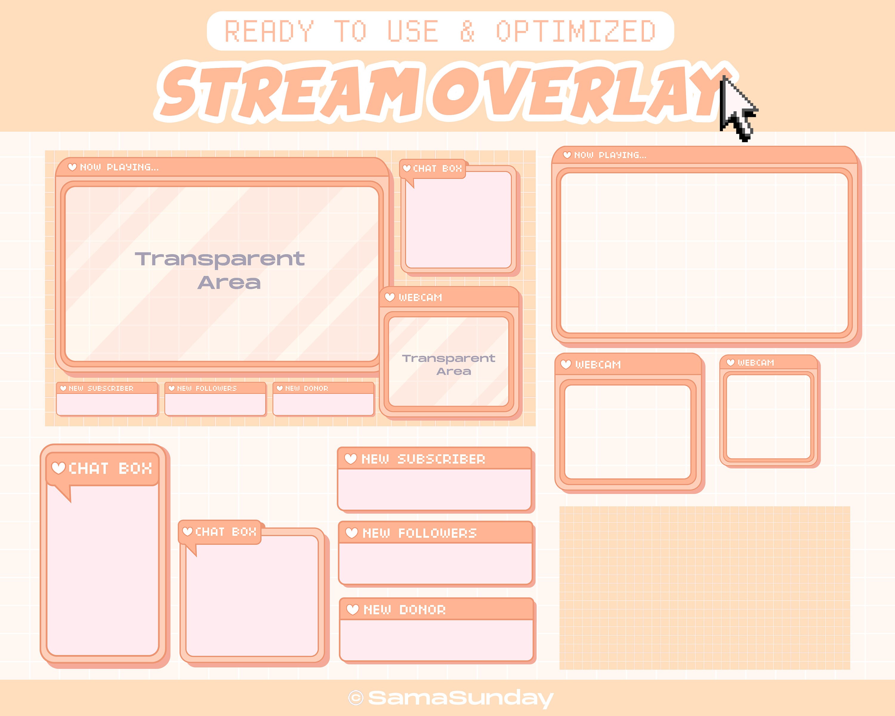 Stream Overlay Package For Twitch, Cute Aesthetic Overlay, Kawaii Twitch Overlay, Peach Colour Overlays, Cute Twitch Stream Package, Peach