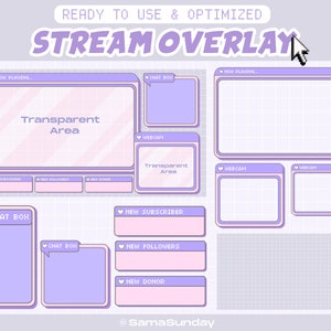 Stream Overlay Package For Twitch, Cute Aesthetic Overlay, Kawaii Twitch Overlay, Purple Pastel Colour Overlays, Cute Twitch Stream Package
