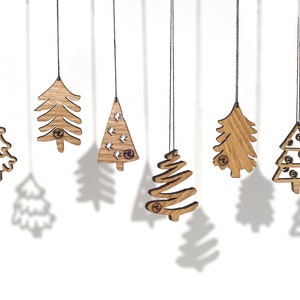 Christmas decoration, Christmas tree pendants, ornaments, gift, decoration branches, fir trees, set of 6, lasercut wood, xmas present
