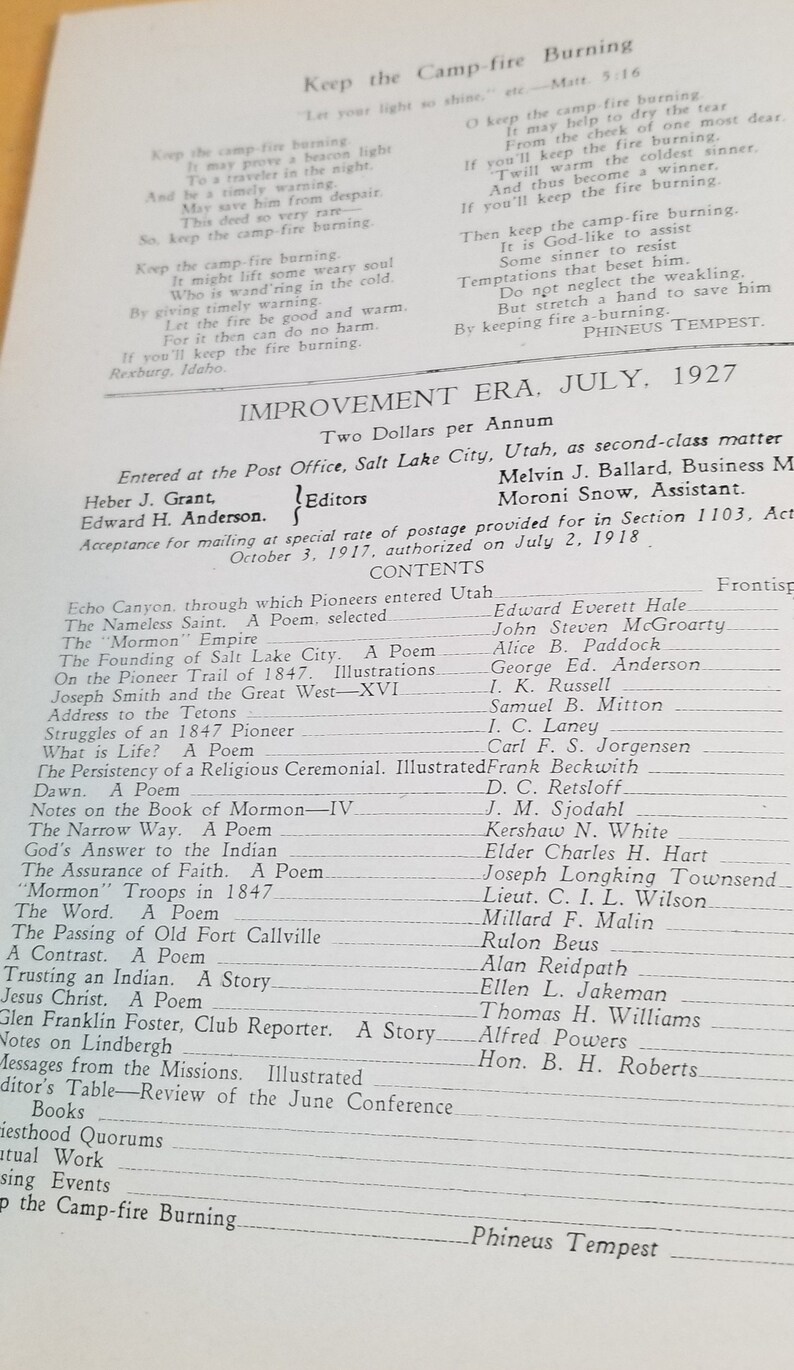 Vintage Original LDS Magazine July 1927 Vol. 30 No. 9 a Piece of LDS