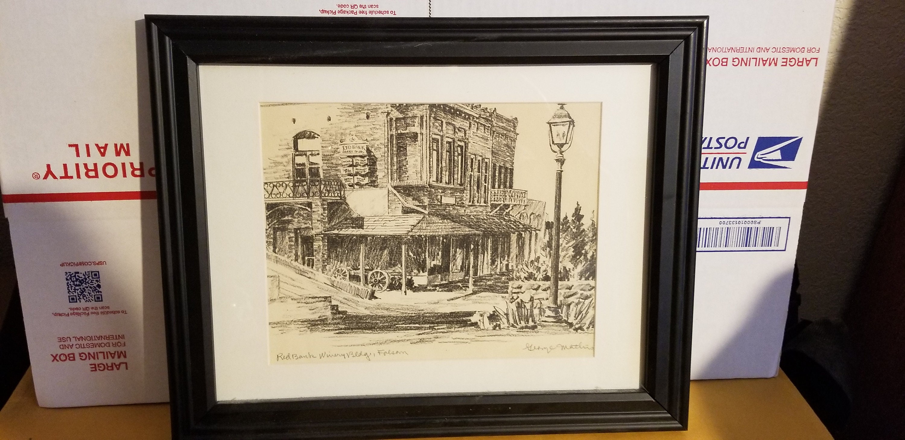 George Mathis Framed Pencil Drawing Red Bank Winery Bldg., Folsom ...