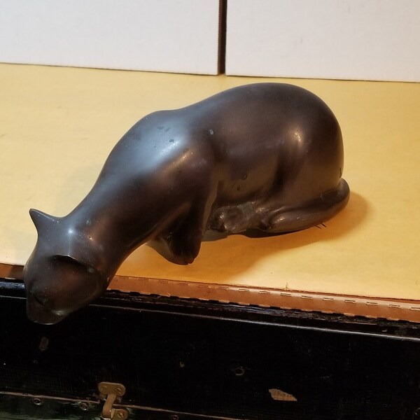 Bronze Sculpture of Cat Crouching on an Edge Ready to Pounce