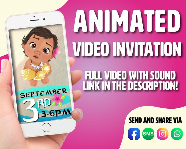 Moana Invite Moana Party invite Moana Invitation Moana Birthday Invite Moana Animated invitation Moana Party Moana birthday