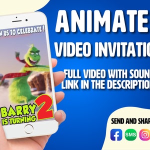 The Grinch Birthday Video invitation, Grinch Party invites, Grinch Party Invitation, Grinch Video Invitations, Grinch video invite, Grinch