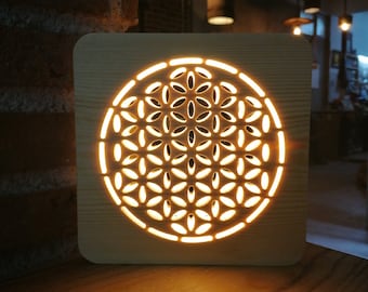 Flower of Life.Wooden Lamp.Low Energy Lighting.Bedside Lamp.Morocco lamp.Desktop lamp.Natural Lighting. Dodecahedron. Silhouette.Life Flower