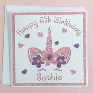 Personalised Unicorn birthday card for girl - age 1st 2nd 3rd 4th 5th 6th 7th 8th 9th, Girl birthday card for Daughter, Granddaughter, Niece