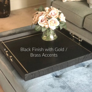 Large (Max 24") Ottoman Tray | Black with Brass or Steel Chrome | White Oak | Wedding Gift | Elegant Tray