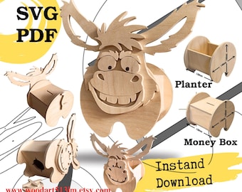 Donkey Planter & Money Box Woodworking Plans | Scroll Saw Pattern (PDF, SVG)