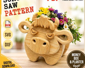 Cow Planter Box Woodworking Plans: Scroll Saw Pattern (PDF, SVG,DXF)