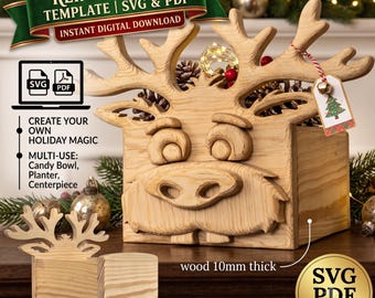 Reindeer Planter Box Scroll Saw Pattern: Woodworking Project (PDF, SVG)