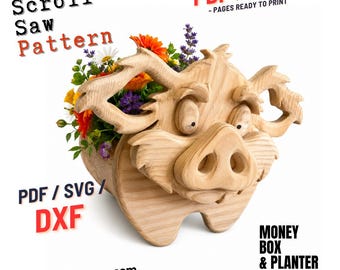 Trälåda för grisplantering | Sparbössplaner: Enkelt mönster för rullsåg (PDF, SVG, DXF)