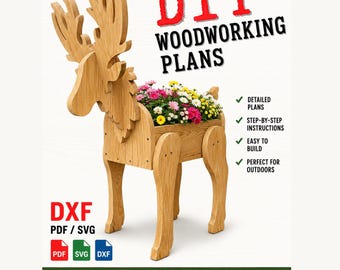 Deer Planter Scroll Saw Pattern: Animal Flower Pot, Woodworking Plans (PDF, SVG, Dxf)