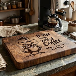 Rolig arg kycklingkaffe SvG-paket | CNC-lasergraveringsdesign | Skärbrädesmönster | PNG DXF PDF-filer | Köksinredning i lantlig stil bild 2