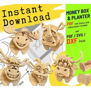 Wooden Animal Money Box | Planter Box | Digital Plans | Scroll Saw (PDF|SVG|DXF) image 3