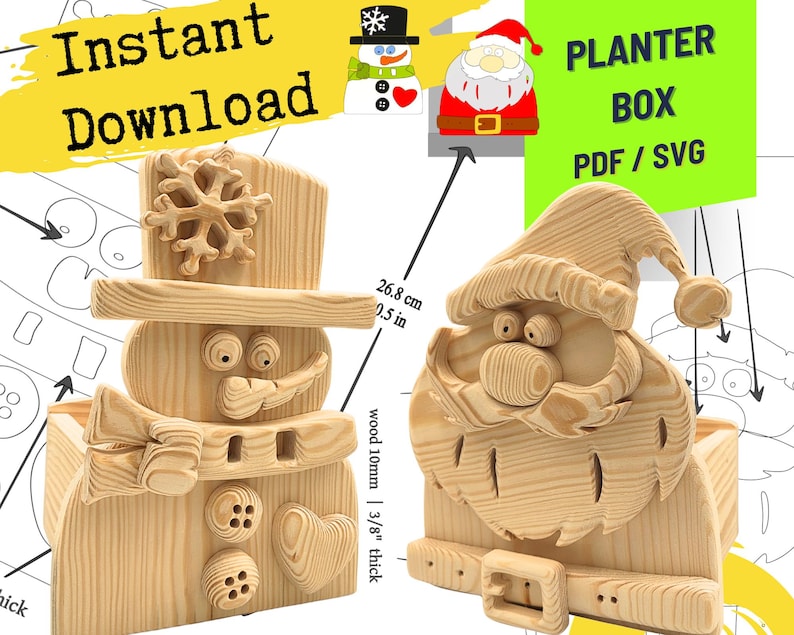 Christmas Box Scroll Saw Patterns, Santa & Snowman Decor (PDF, SVG)