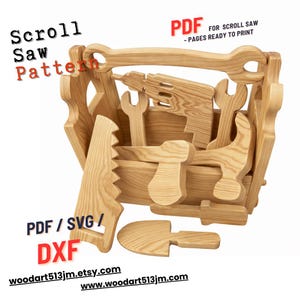 Patrones para sierra de calar para caja de herramientas y juego de herramientas de madera: planos de carpintería para proyectos de bricolaje (PDF, SVG, DXF)