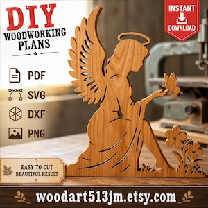Angel Scroll Saw Pattern | DIY Wooden Angel with Butterfly | Woodworking Plans | PDF SvG DXF PnG | Digital Download | Wooden Decor Template