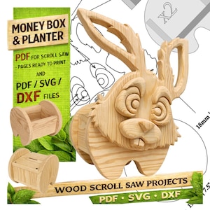 Holz Hase no.1 Design für einzigartige Haus & Garten Dekoration | PDF | SVG | DXF | Dekupiersäge Muster |  Vorlage