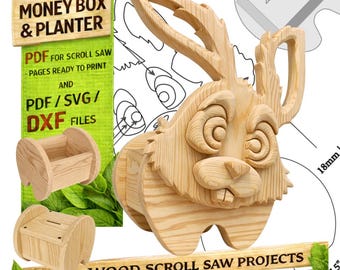 Wooden Bunny no.1  Design for Unique Home & Garden Decoration | PDF | SVG | DXF | Scroll Saw Pattern |  Template