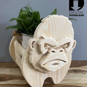 Dekupiersäge Muster, Holzbearbeitung Pflanzkasten Pläne - Gorilla Tiere Pflanzgefäß, dekorativer Garten Pflanzgefäß, DIY Holzbearbeitungsprojekte