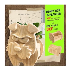 Träbearbetningsplaner för hundplanter/sparbössa | Rullsåg PDF/SVG/DXF